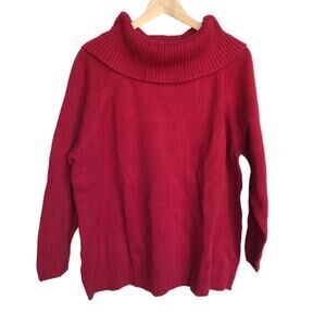 D & Co Red Cotton Oversize Cowl Neck Sweater 2X Plus